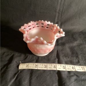 Fenton Rosalene pink/white slag glass basket weave bowl